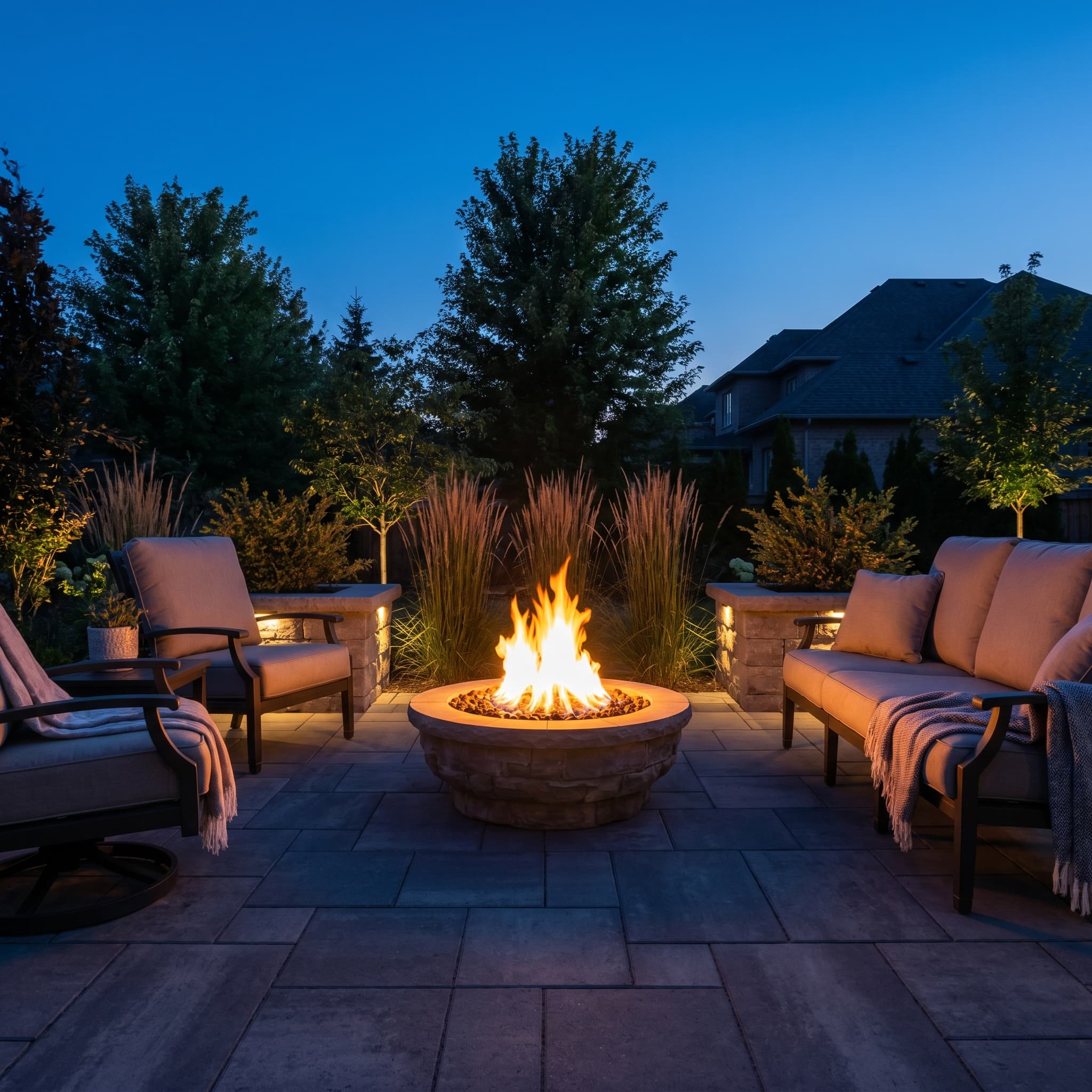 Fire Feature at Blue Hour · Oakville