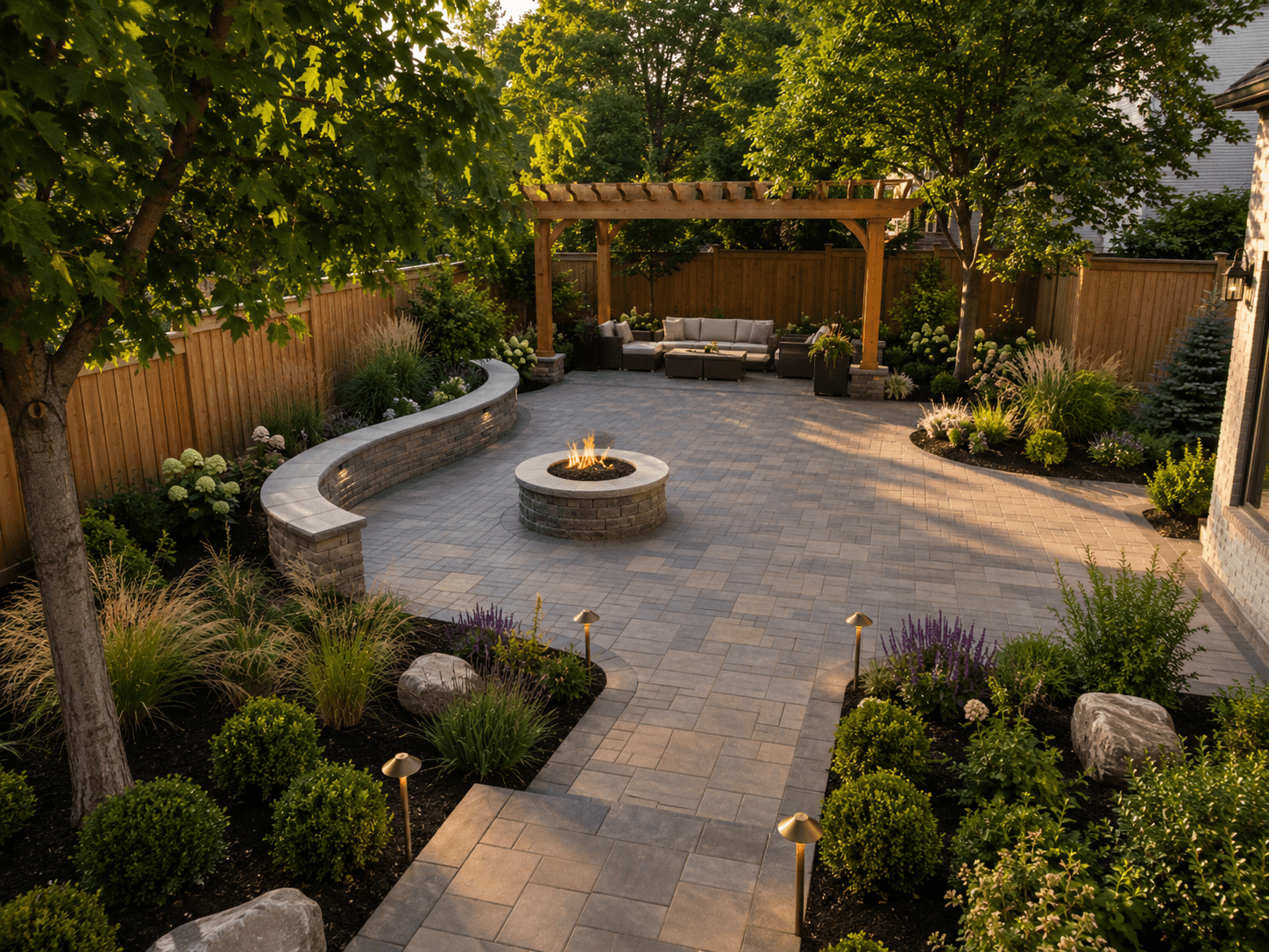 A full backyard designed and built in one scope by McCoy Landscape Group in Oakville