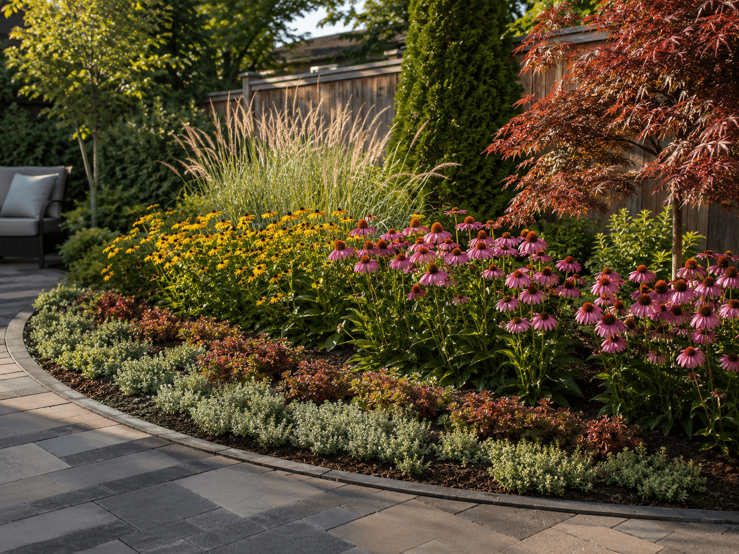 Fresh sod, mulched garden beds, and layered planting transforming a West GTA yard by McCoy Landscape Group